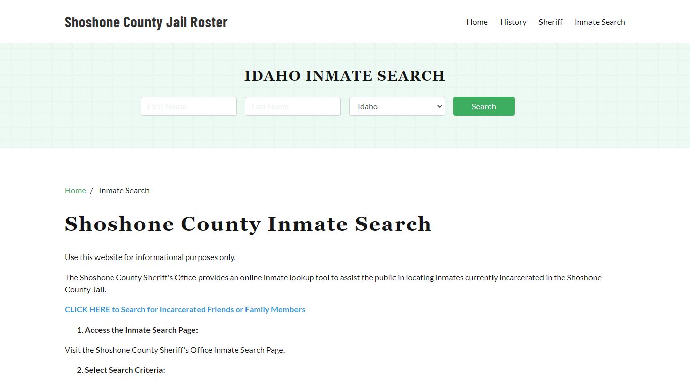 Shoshone County, ID Detainee Lookup