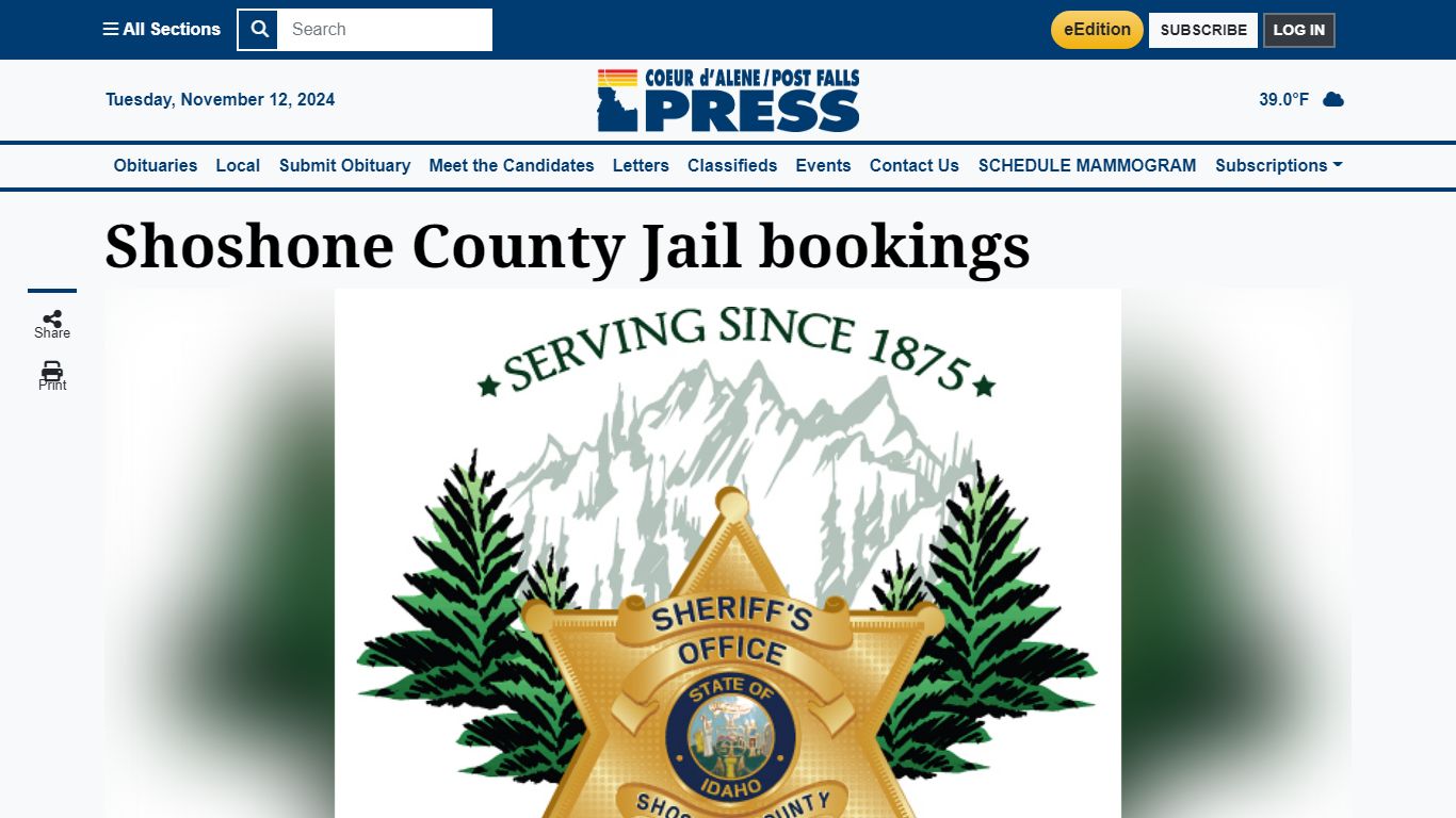 Shoshone County Jail bookings - Coeur d'Alene Press