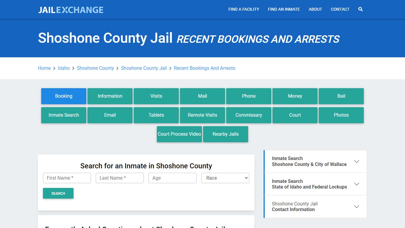 Shoshone County Jail Recent Bookings And Arrests - Jail Exchange