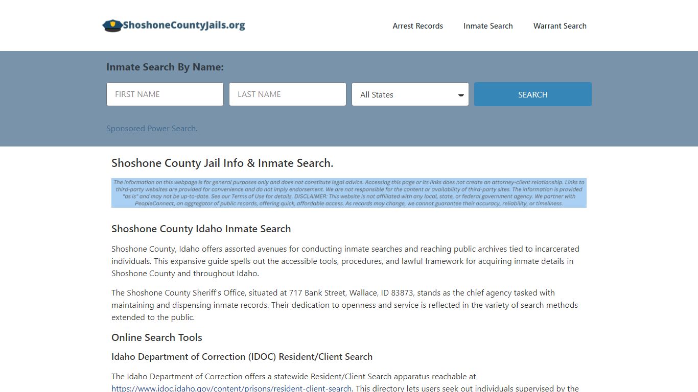 Shoshone County Jail ID | Inmate Search and Booking Roster.